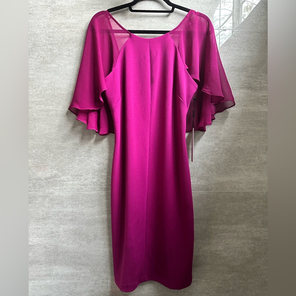 Calvin Klein Womens Chiffon Cape Sleeve Sheath Dress Magenta Purple Pink Size 6